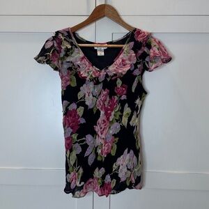 Floral Print V-Neck Top Large